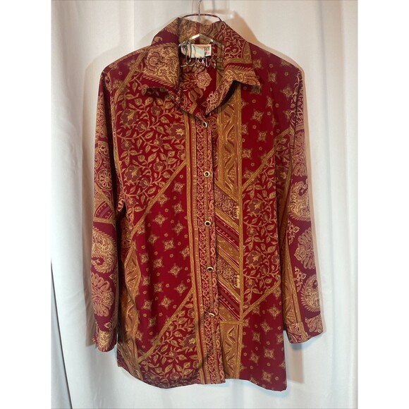 Peter Popovitch Vintage Abstract Floral Long Sleve Button Up Top - Picture 1 of 8